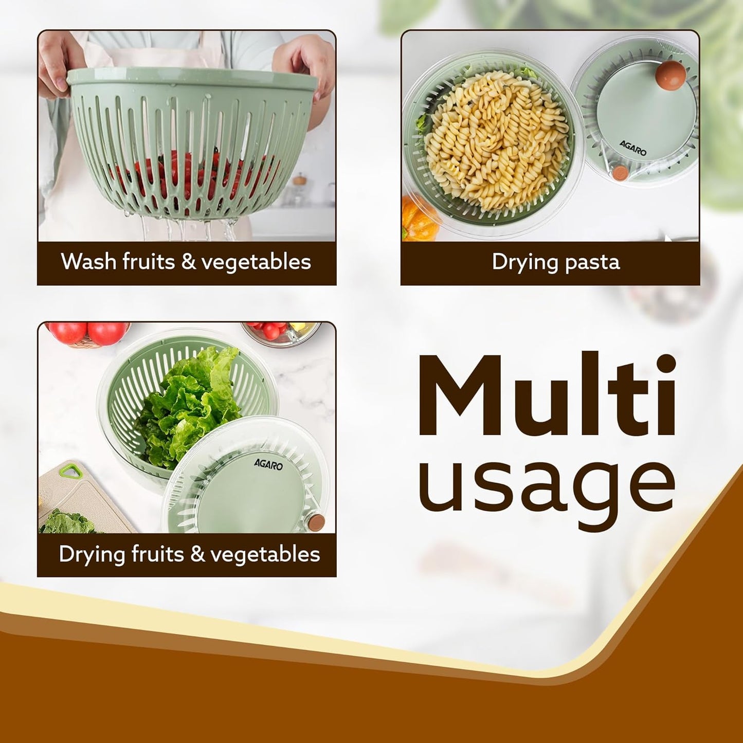 AGARO Elite Salad Spinner 5L | Vegetable Cleaner & Dryer | Removes Excess Water & Pesticides | BPA Free Food-Grade Plastic 🥗✨AGARO Elite Salad Spinner 5L | Vegetable Cleaner & Dryer | Removes Excess Water & Pesticides | BPA Free Food-Grade Plastic 🥗✨