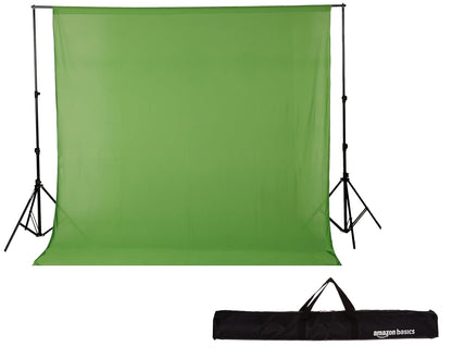Amazon Basics 9x9 Feet Studio Background Stand Kit with Green Screen Backdrop | Adjustable Photography & Videography Kit