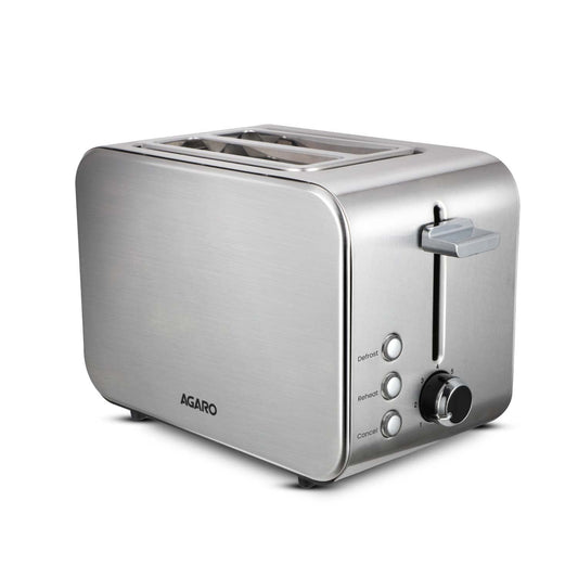 AGARO GRAND 2 Slice Stainless Steel Pop-Up Toaster – 850W Bread Toaster with Reheat, Defrost & Cancel Functions, Variable Browning Control & Removable Crumb Tray for Perfect Breakfast Toasts