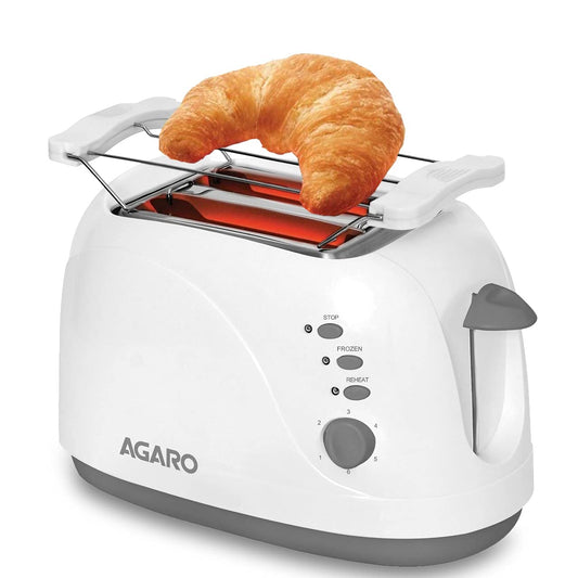 AGARO Venus 750W 2-Slice Pop-Up Toaster | 6 Browning Levels, Defrost, Reheat & Cancel Functions | Cool Touch Body, LED Indicators | White
