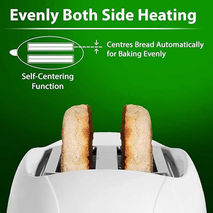 AGARO Venus 750W 2-Slice Pop-Up Toaster | 6 Browning Levels, Defrost, Reheat & Cancel Functions | Cool Touch Body, LED Indicators | White