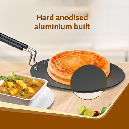 AGARO Elite 28 cm Hard Anodised Tawa | 4mm Thick Base | Gas & Induction Compatible | Roti, Chapati & Paratha Tawa | Durable Riveted Handle