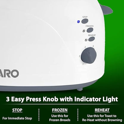 AGARO Venus 750W 2-Slice Pop-Up Toaster | 6 Browning Levels, Defrost, Reheat & Cancel Functions | Cool Touch Body, LED Indicators | White
