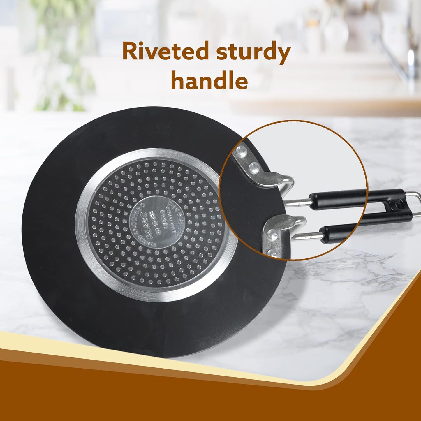 AGARO Elite 28 cm Hard Anodised Tawa | 4mm Thick Base | Gas & Induction Compatible | Roti, Chapati & Paratha Tawa | Durable Riveted Handle