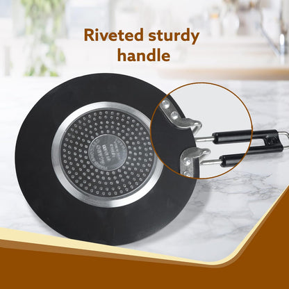 AGARO Elite 28 cm Hard Anodised Tawa | 4mm Thick Base | Gas & Induction Compatible | Roti, Chapati & Paratha Tawa | Durable Riveted Handle