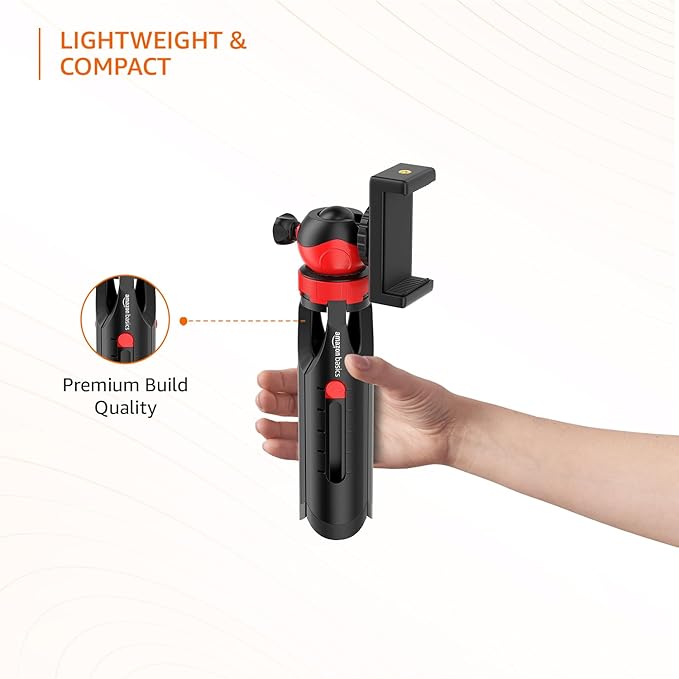 Amazon Basics Flexible Mini Tripod with Mobile Holder | 360° Ball Head | Compatible with Smartphones, GoPro & Compact Cameras | Black