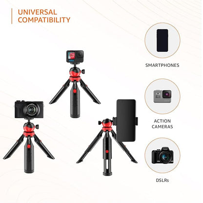 Amazon Basics Flexible Mini Tripod with Mobile Holder | 360° Ball Head | Compatible with Smartphones, GoPro & Compact Cameras | Black