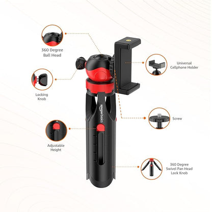 Amazon Basics Flexible Mini Tripod with Mobile Holder | 360° Ball Head | Compatible with Smartphones, GoPro & Compact Cameras | Black