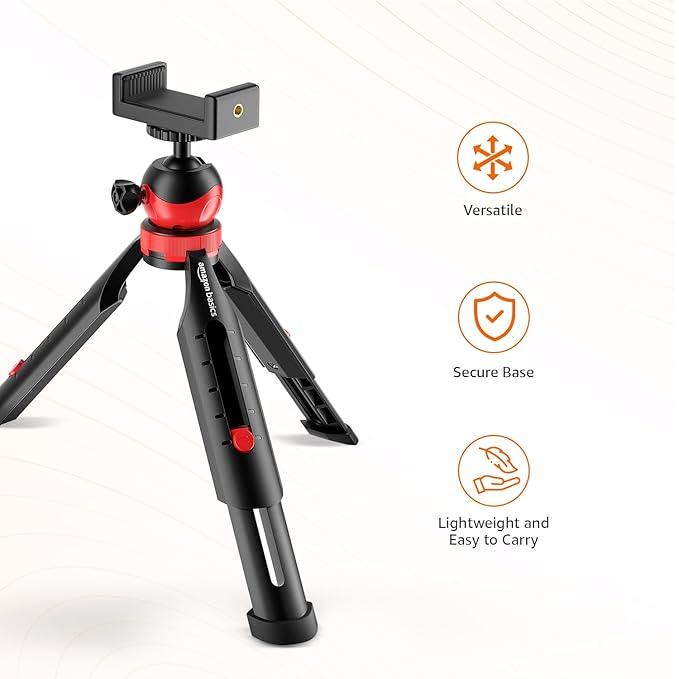 Amazon Basics Flexible Mini Tripod with Mobile Holder | 360° Ball Head | Compatible with Smartphones, GoPro & Compact Cameras | Black