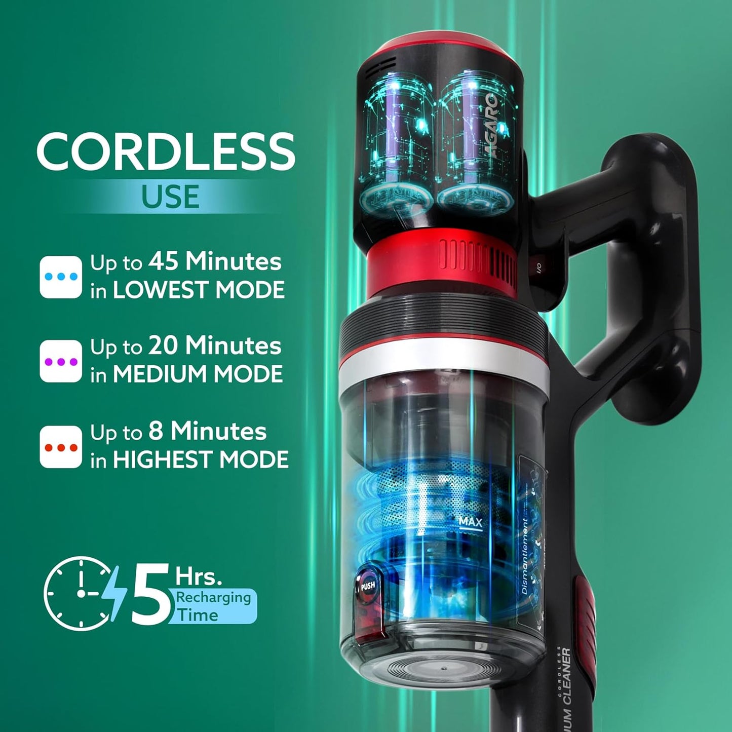 AGARO Supreme Cordless Vacuum Cleaner | 400W Brushless Motor | 25kPa Suction | 2-in-1 Stick & Handheld Vacuum