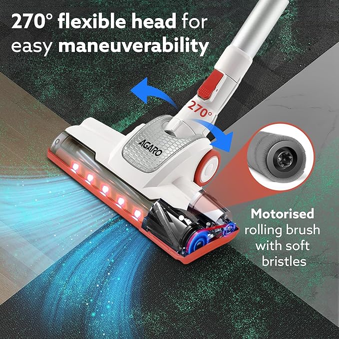 AGARO Regency Cordless Vacuum Cleaner | 7kPa Suction Power | Rechargeable Stick Vacuum for Home