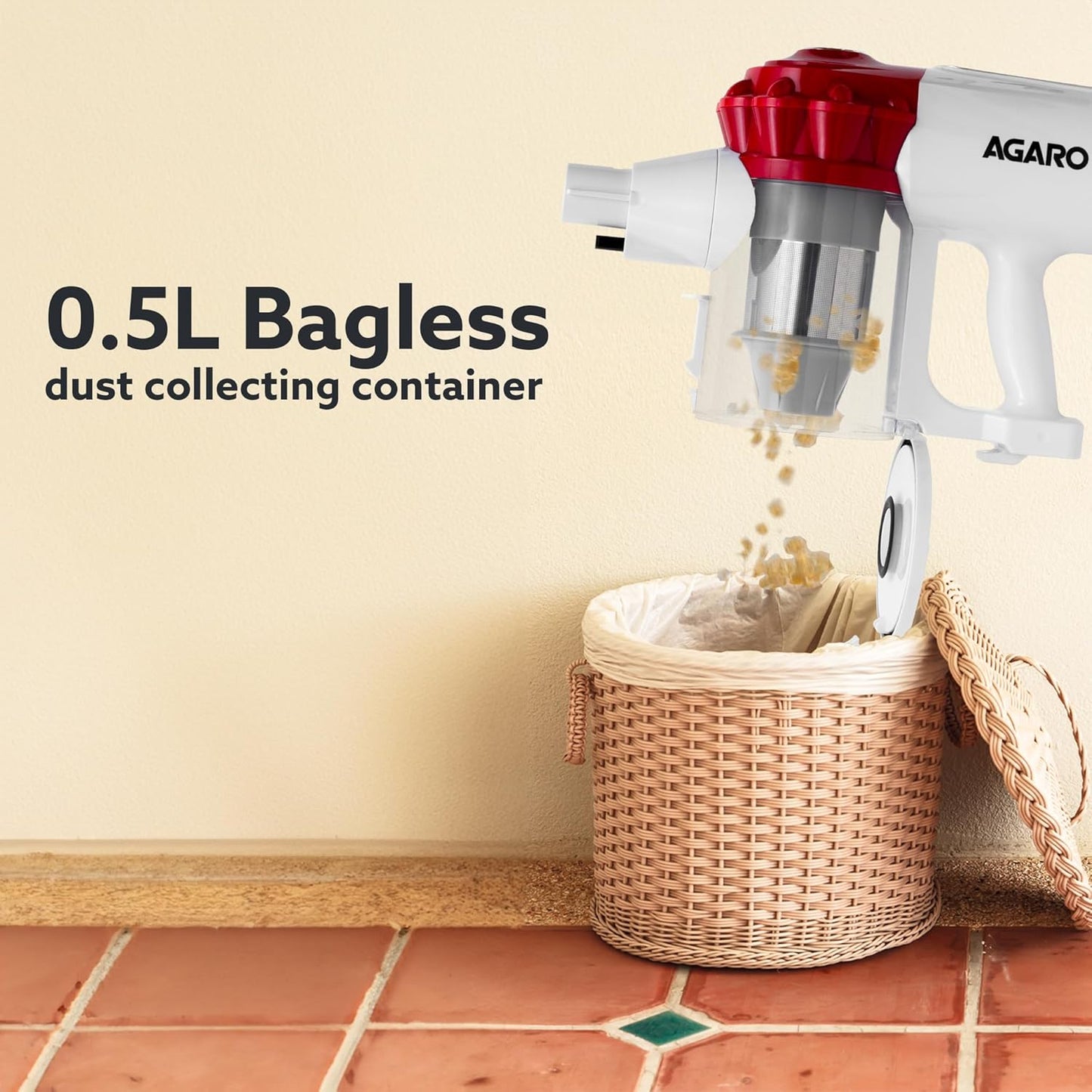 AGARO Regency Cordless Vacuum Cleaner | 7kPa Suction Power | Rechargeable Stick Vacuum for Home