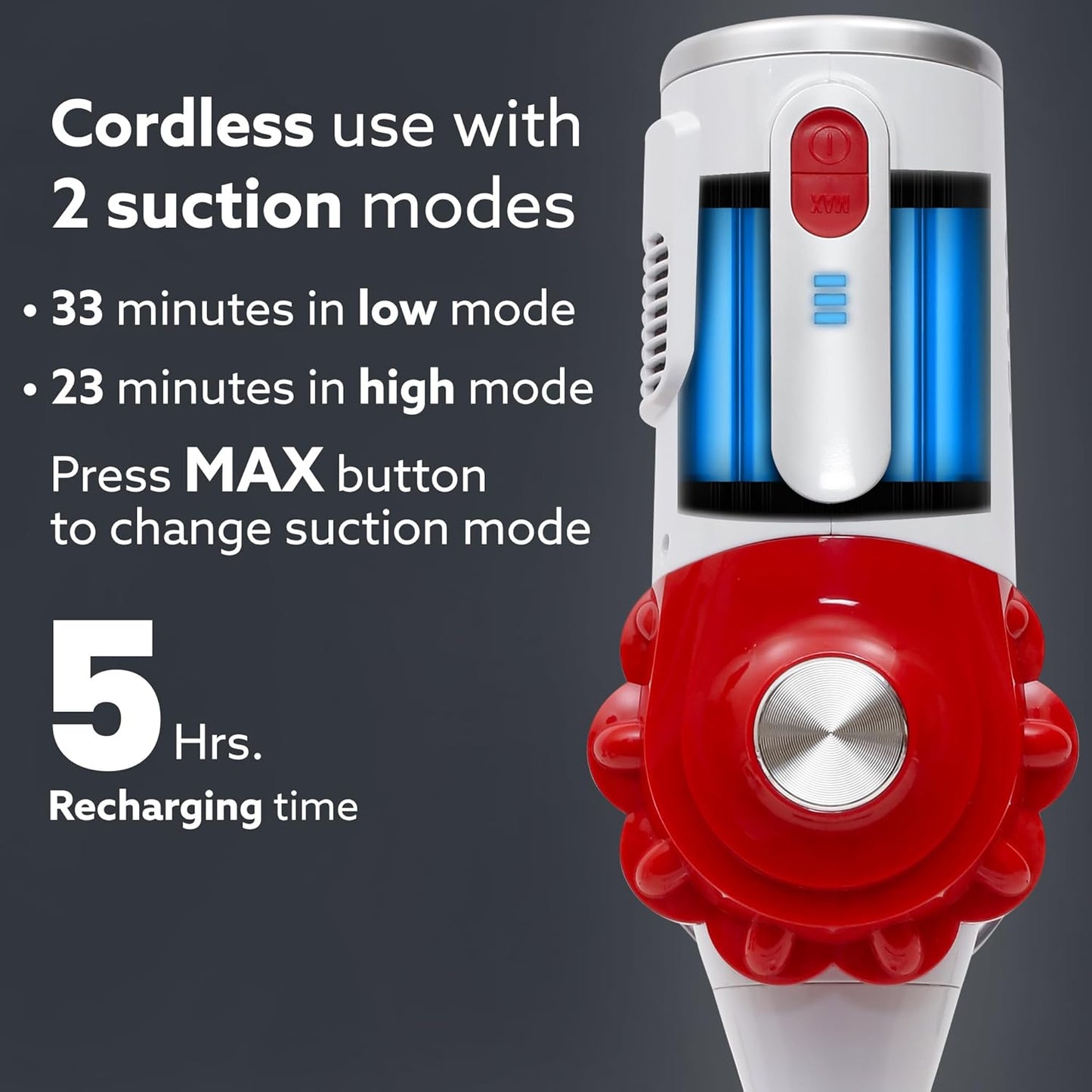 AGARO Regency Cordless Vacuum Cleaner | 7kPa Suction Power | Rechargeable Stick Vacuum for Home