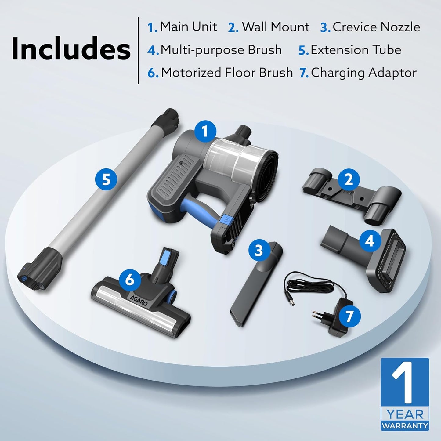 AGARO Elegant Stick Vacuum Cleaner | 9kPa Suction Power | Rechargeable Cordless Vacuum for Home & Office