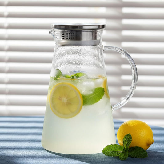 AGARO Elite 1.8L Borosilicate Glass Water Jug with Stainless Steel Airtight Lid – Hot & Cold Beverage Pitcher for Water, Juice, Milk & Iced Tea Carafe